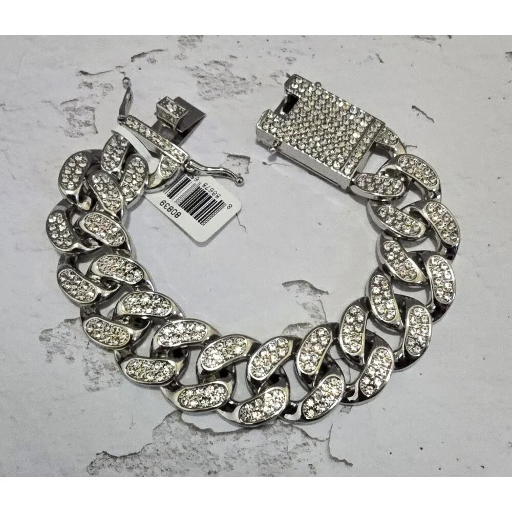Cuban Ice Invicta Elements Men's Iced out Chain Bracelet Silver 80839 New
